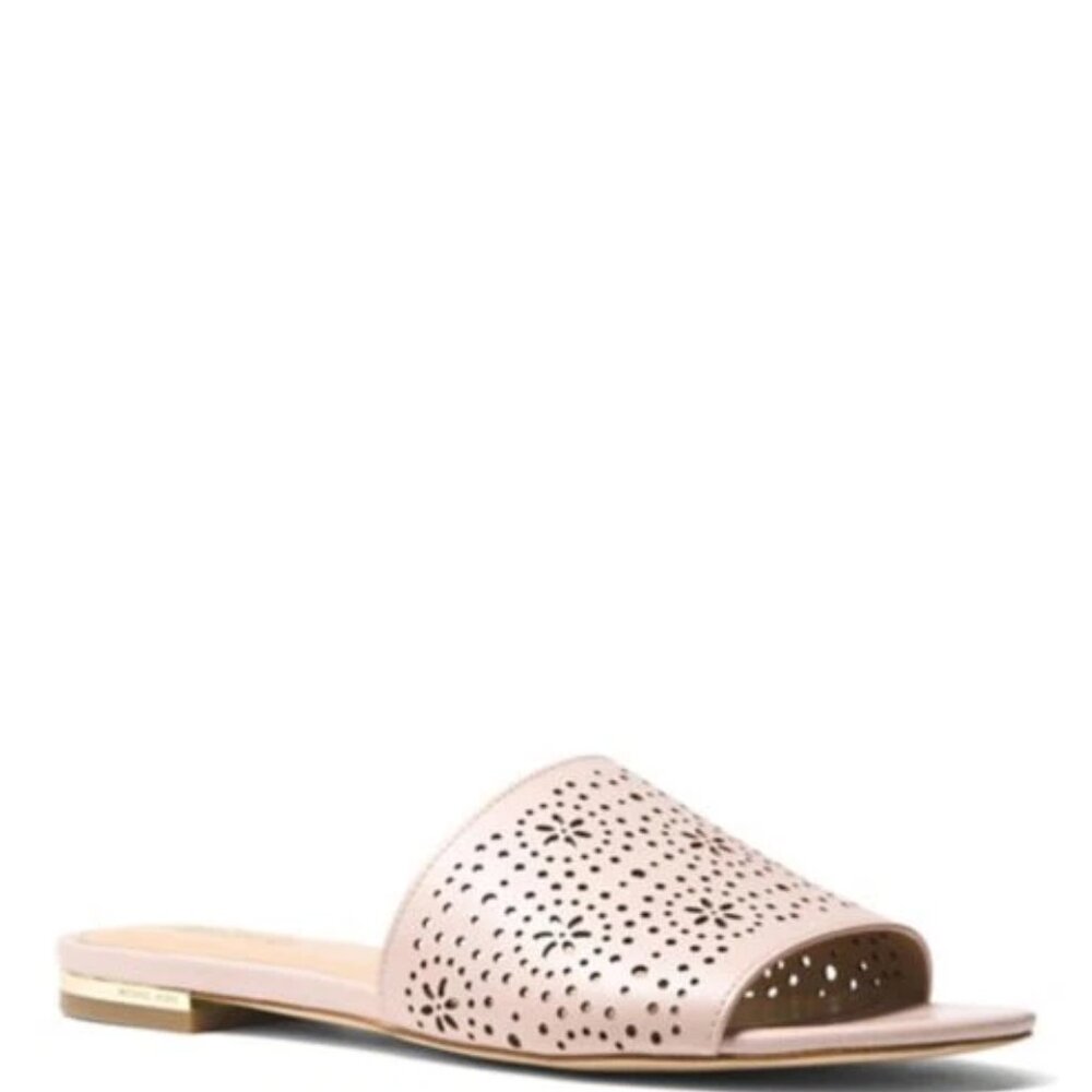 Michael Kors Shelly Leather Slides Soft Pink Lser Cut Detail Womens Size 8.5 NIB - Picture 5 of 5